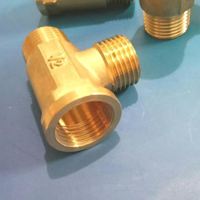 Teruss- Nepel Sambungan Pipa Tee Shower T Shower Air Panas Dingin Kuningan