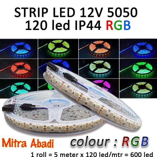 Raito- Lampu Led Strip Smd 5050 Rgb 120 Led/Meter Dc 12V Ip44 Waterproof