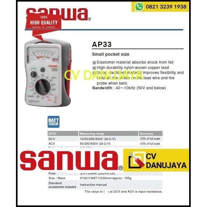 TERBARU MULTITESTER MULTIMETER ANALOG SLIM & COMPACT SANWA AP33 