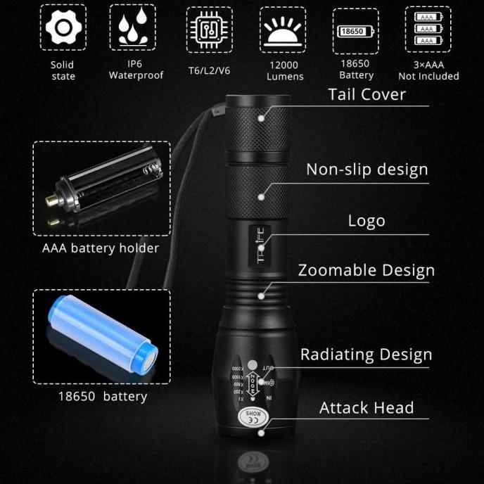 Raito- Senter Swat Xml-T6 12000 Lumens Original Zoomable / Senter Swat Cas
