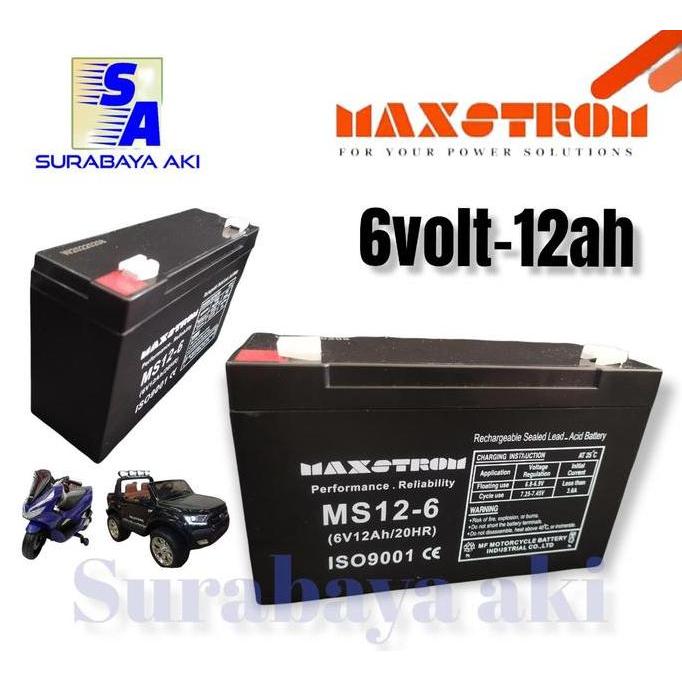 BEBAS ONGKIR - 6volt 12ah 6v 12ah aki mobil mainan anak maxstrom 12ah 6v aki mobilan