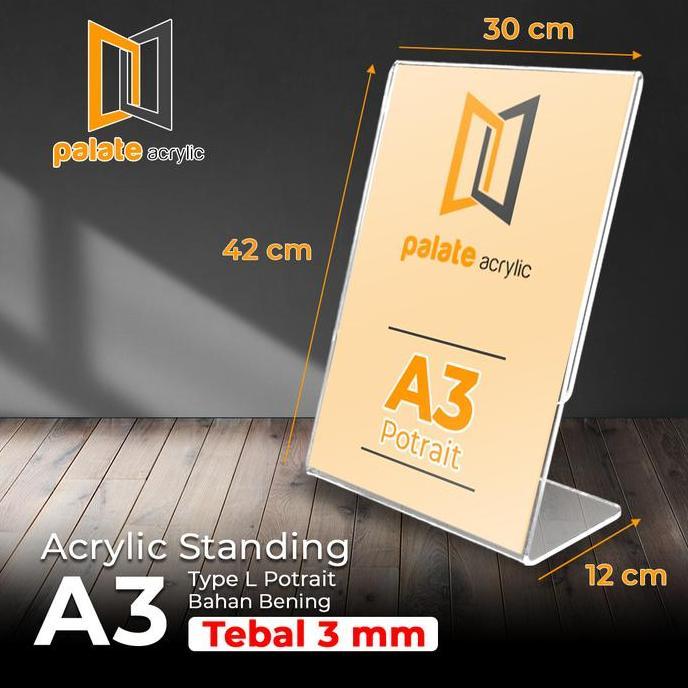 Ready Akrilik A3 / Acrylic Tent Holder /Akrilik Menu A3 L Portrait 3mm
