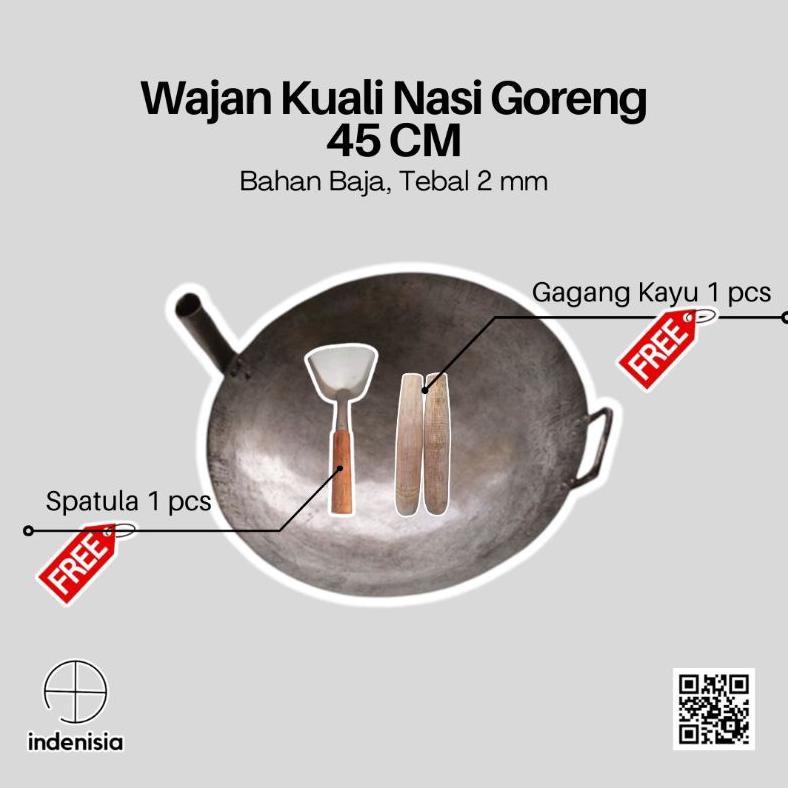 DISKON WAJAN NASI GORENG ANTI LENGKET / 45 CM / KUALI NASI GORENG / WAJAN BAJA / WOK NASI GORENG / W
