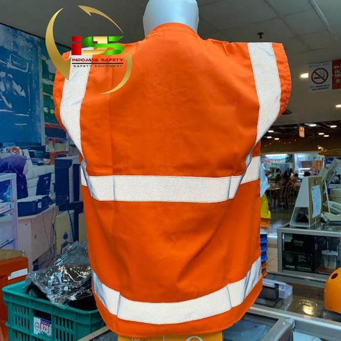 Rompi Safety Proyek Bahan Kain Drill Orange / Rompi Safety Lapangan / Safety Vest K3 HM
