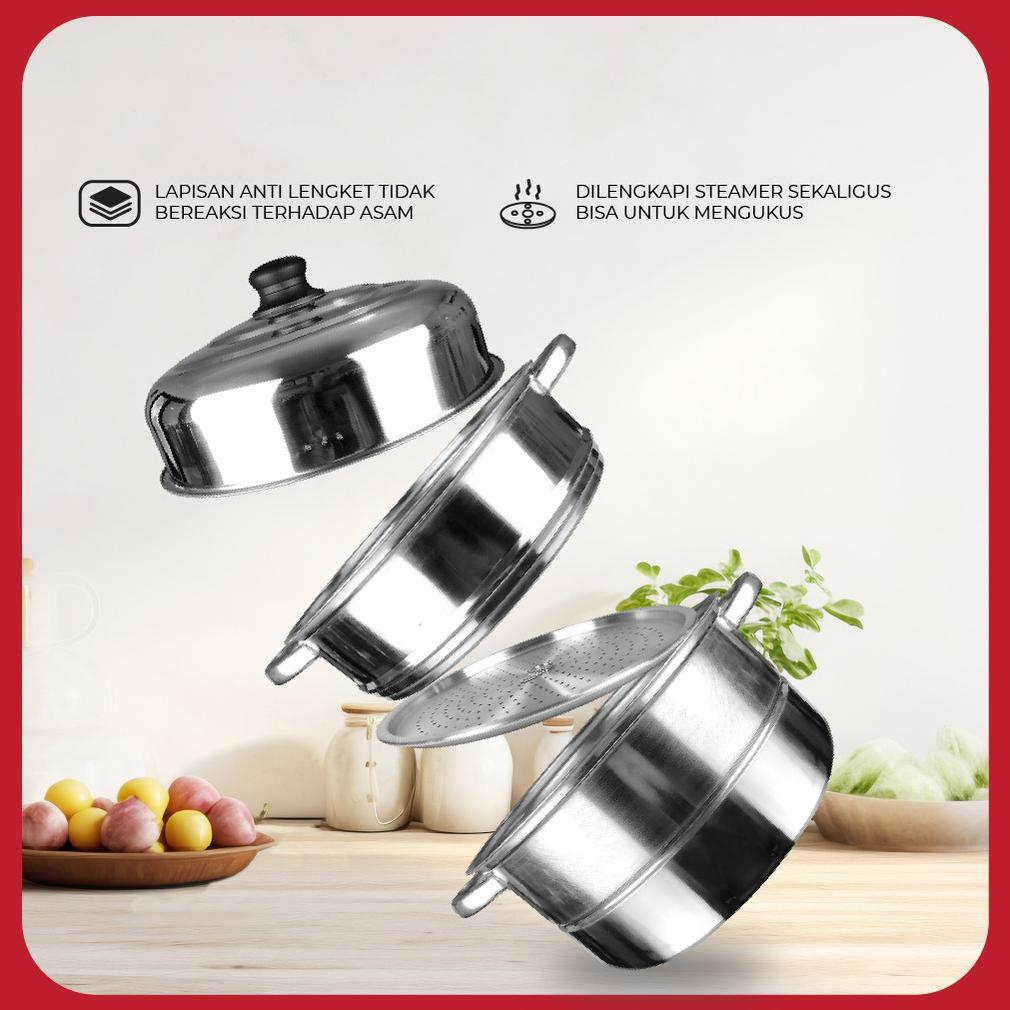 FREE ONGKIR PANCI KUKUS STAINLESS STEEL TEBAL 3 SUSUN 30CM 11 LITER KUKUSAN DIMSUM DANDANG ANTI LENG