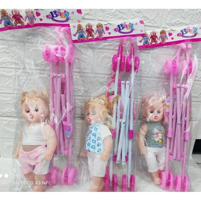 MAINAN ANAK BAYI DAN TROLI SET TERMURAH/MAINAN BAYI NANGIS+TROLI 33202