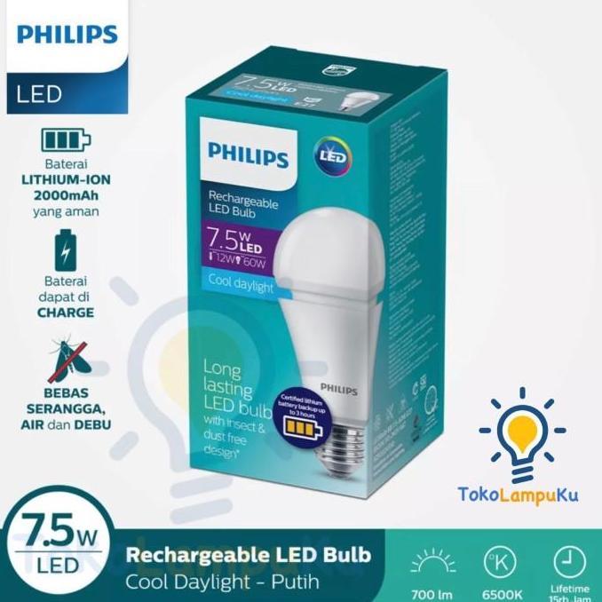 Philips Rechargeable Led Bulb 7.5W Putih Emergency Led Lamp