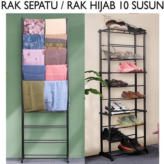 TRI J Rak Sepatu dan Jilbab 10 Tingkat Plastik / Rak Hijab 10 Susun Amazing Shoe Rack