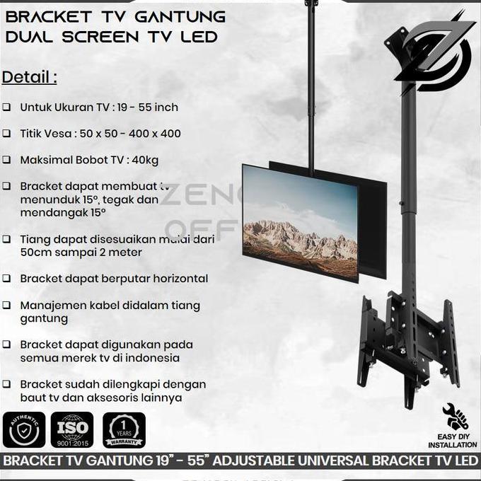 BONUS - Braket Breket Bracket TV Gantung 55 50 49 43 42 40 32 27 24 22 19 Inch, Adjustable Universal