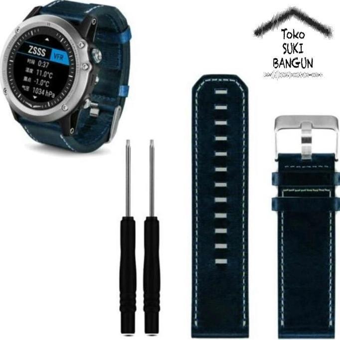 TALI JAM untuk Garmin Fenix 3 Thick Leather Watch Band Strap Tali Jam Kulit Tebal