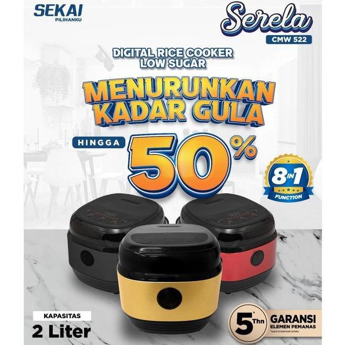 BEBAS ONGKIR - SEKAI Rice Cooker Digital Low Sugar CMW-522 Low Carbo Anti Gemuk 2L CMW522