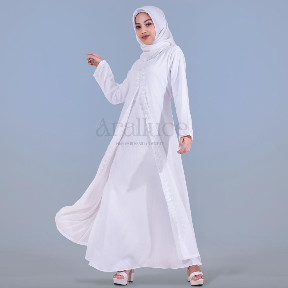 DISKON GOKIL Baju Dress Gamis Putih Wanita Muslim Kekinian Terbaru BY ARALLUCE ARL 126 / Abaya Warna