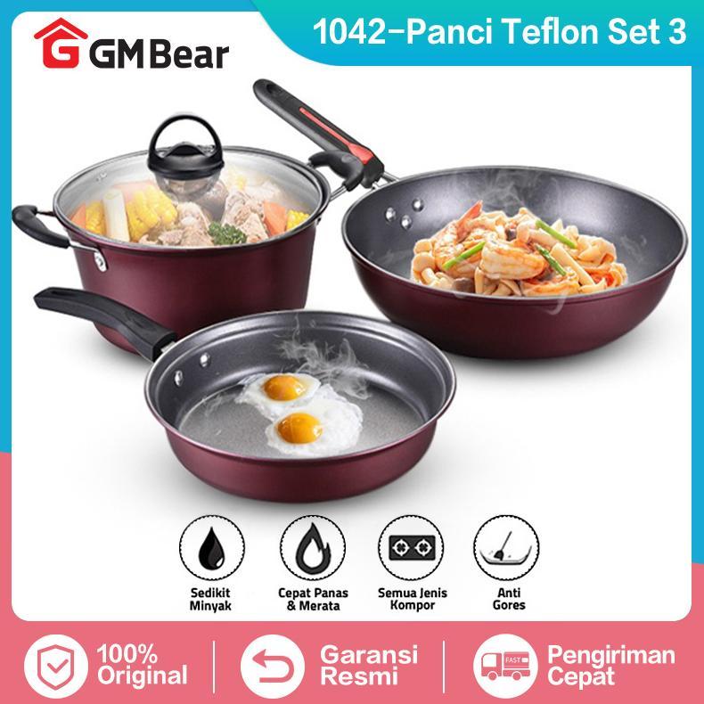 GM Bear Panci Wajan Set isi 3pcs 1042 - Arria Set Panci Penggorengan Panci Set