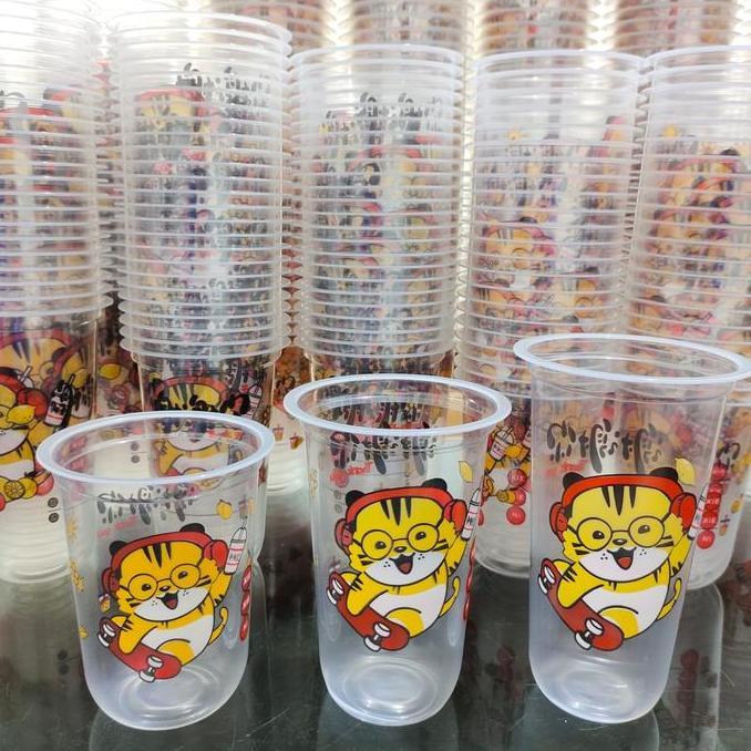 Gelas Cup Bermotif Tiger 12Oz 14Oz 16Oz 18Oz 22Oz - 50pcs Starindo / Cup Oval bawah bulat / Gelas U 