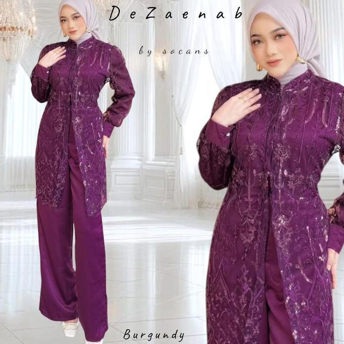 Dezaenab Set Outer 3In1 | Setelan Celana | Setcel Oneset Tile Bordir Sequin Utk Pesta Kondangan Sera