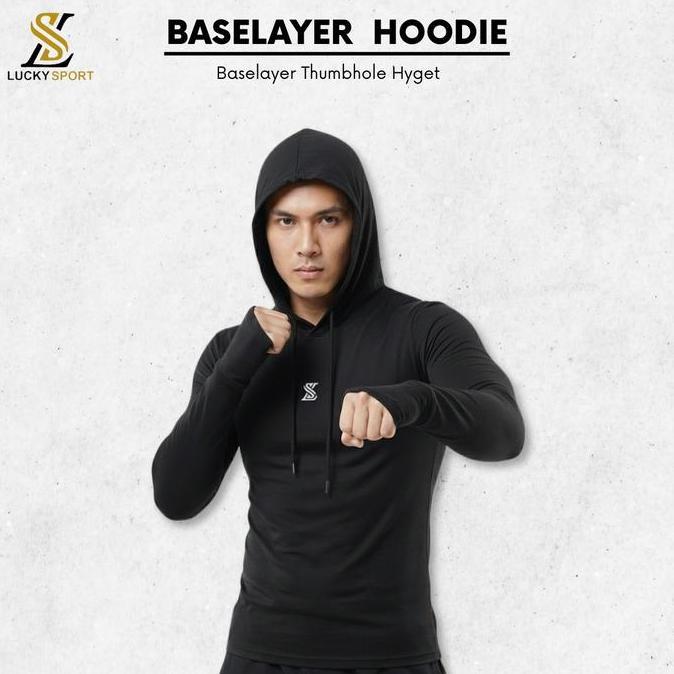 Baselayer Pria Wanita Manset Hoodie Olahraga Baselayer Hoodie Kupluk Sport