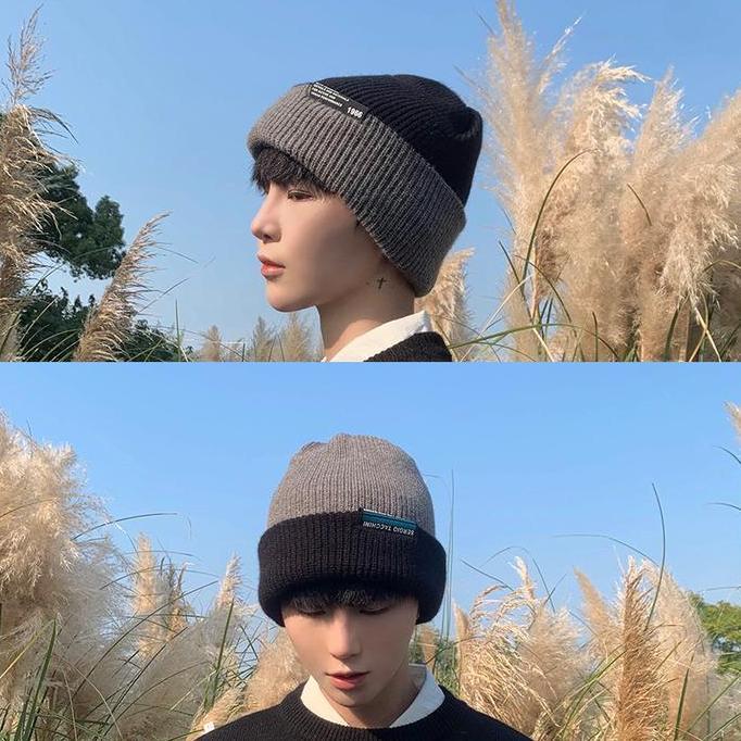 Topi Winter Double Side Knitted Beanie Hat Musim Dingin Kupluk Korean Style Unisex Pria Wanita ZER
