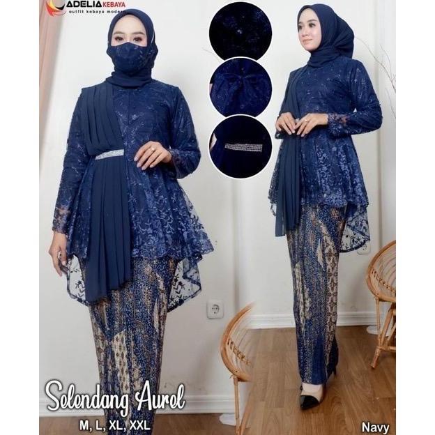 Setelan Kebaya Selendang Aurel Adelia Motif Bunga Atasan Baju Wanita untuk Acara Pesta dan Wisuda Re