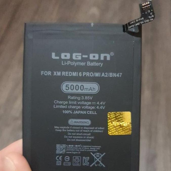 baterai log-on Xiaomi Redmi 6 Pro / Mi A2 Lite BN47 BN-47 double power