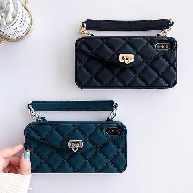 Dompet Case Tali Rantai Mutiara softcase Iphone 6 7 8 6+ 7+ 8+ Plus X