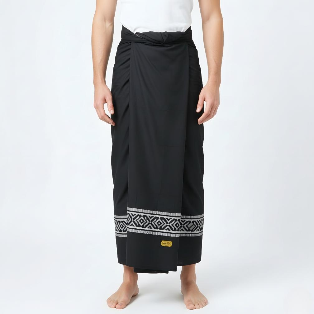 HOT DEALS Wadimor - Sarung Bordir Motif Mozaik Timbul Katun Hitam Pintu Aceh Pria Dewasa