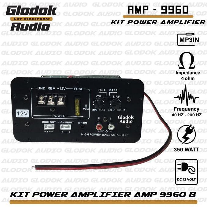 KIT POWER Amplifier AMP 9960 Bastub 12 inch Mosfet 350 watts Subwoofer 6-12 inch MP3 Input DC 12V