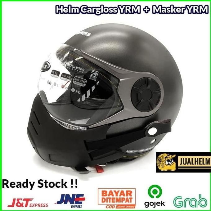 BEBAS ONGKIR - Paket Helm Cargloss YRM Gunmetal + Masker PU YRM ( Mask / Retro )