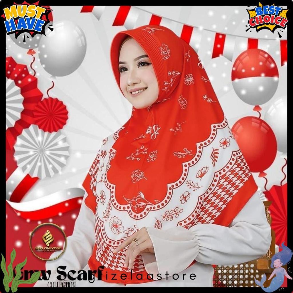 New Hijab Bergo Khimar Syari Instan Jilbab Jersy Merah Putih Motif Kemerdekaan