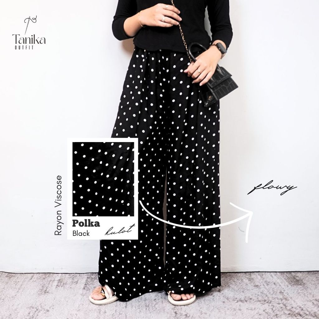 Kulot Rayon Motif Polkadot Jumbo Simple Celana Panjang Santai Wanita Highwaist Bahan Adem Nyaman Jat