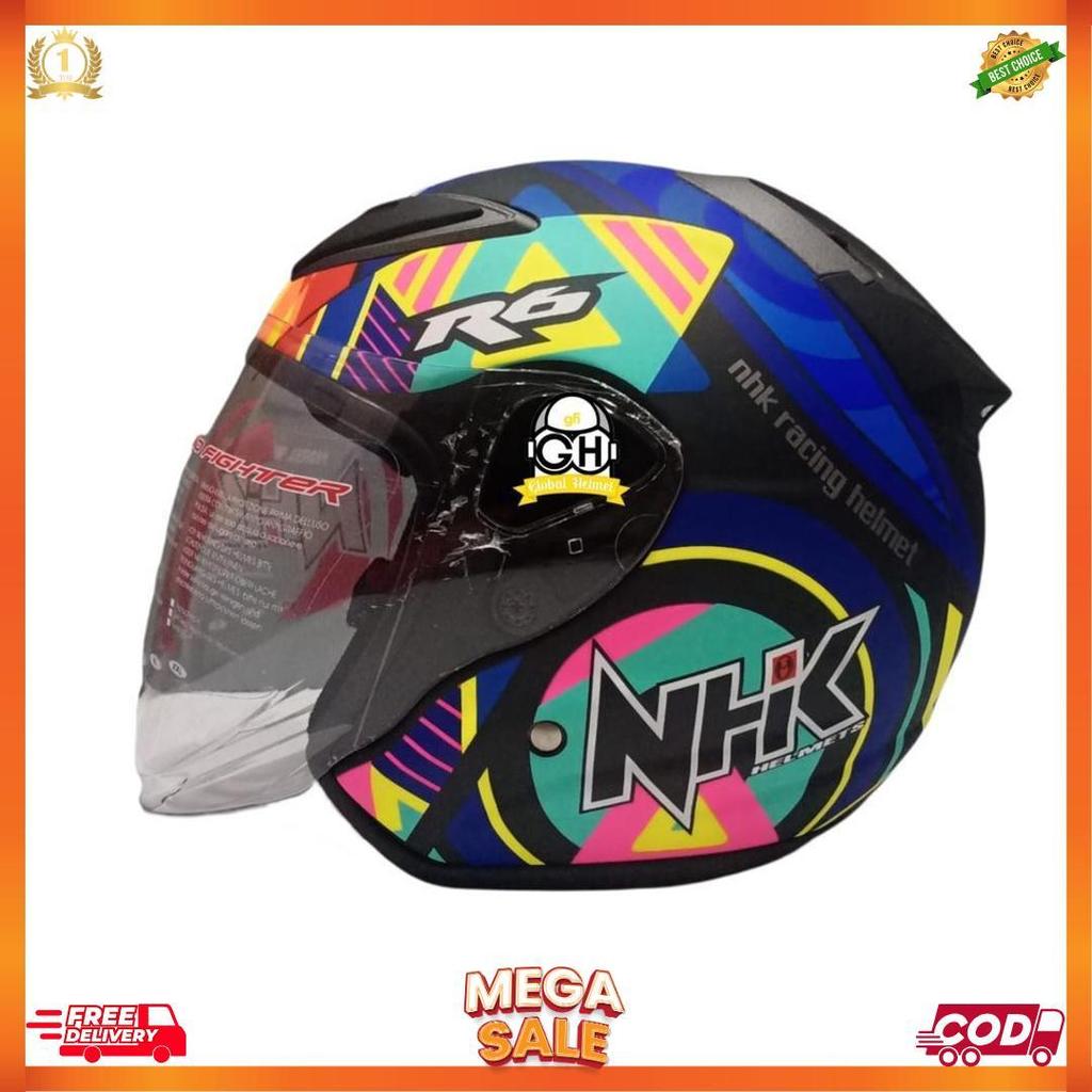Helm Half Face Nhk R6 R-6 Motif Pigment Black Doff [H2]