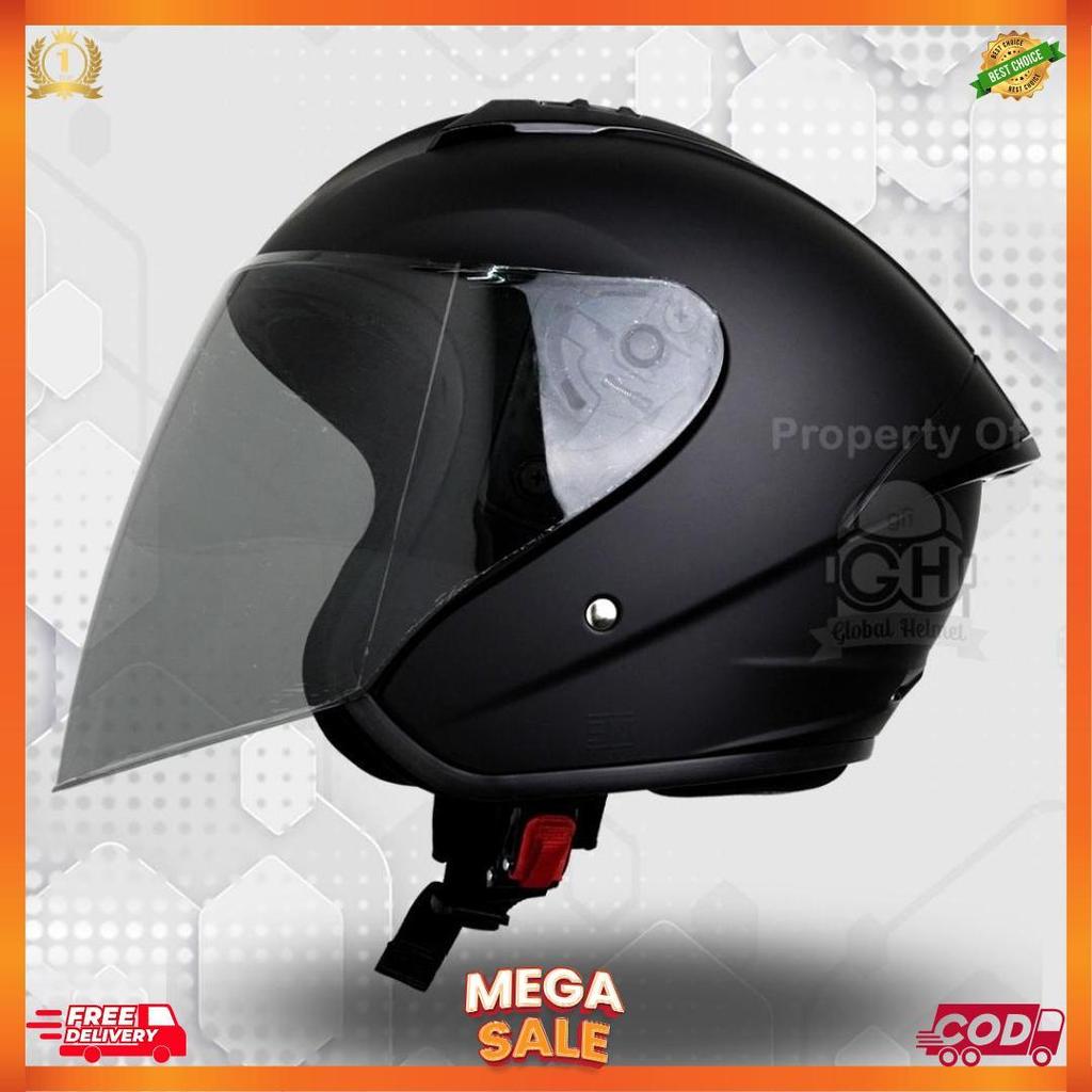 Helm Gm G1 Solid Black Doff Half Face Single Visor Sni Ori [H2]