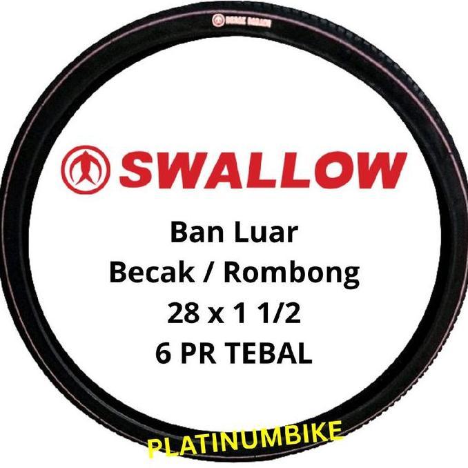 Promo Ban Luar SWALLOW 6PR Ukuran 28 x 1 1/2 untuk BECAK/ROMBONG Diskon