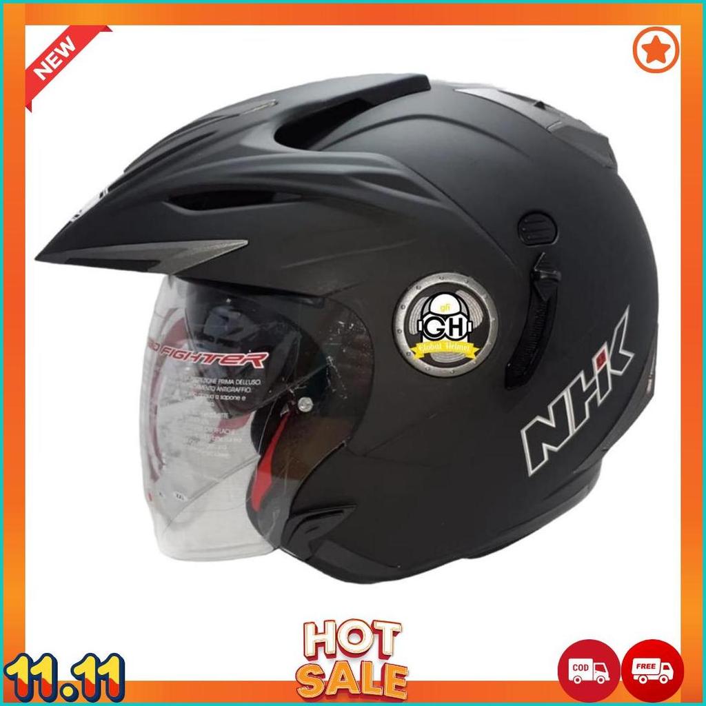 Helm Nhk Halfface Nhk Aviator Solid Hitam Doff Helm Nhk Helm Motor Nhk [H2]