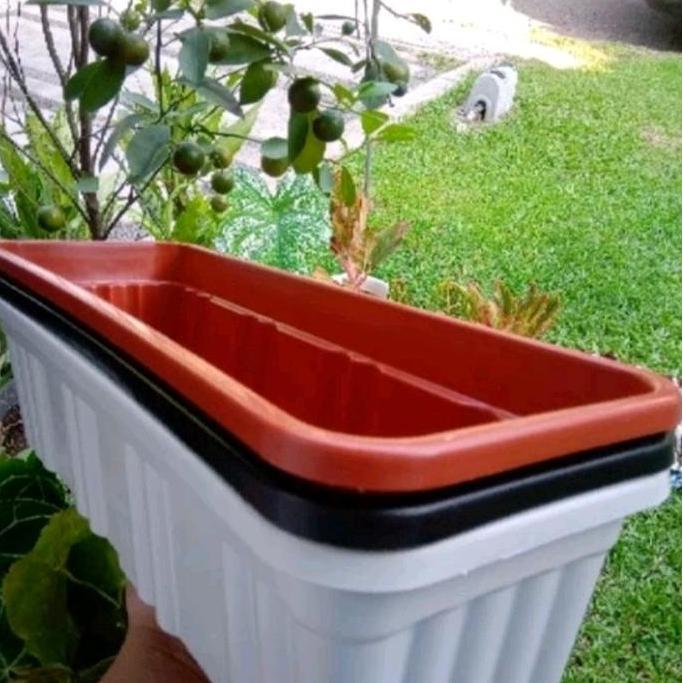 Pot Segi Pot Panjang Alpen 50, Pot tanaman bunga kotak segi panjang, pot plastik Hitam