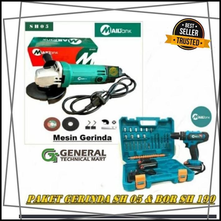 TERLARIS PAKET MESIN BOR BATERAI IMPACT MAILTANK & GERINDA TANGAN 4" MAILTANK 