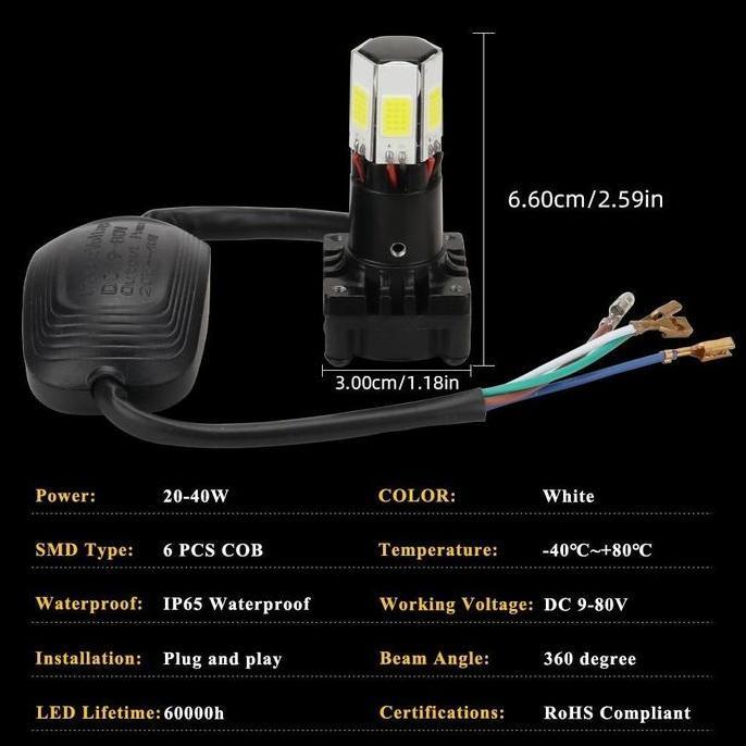 KUSUMORO Lampu Led Motor 6 Sisi M02E Bergaransi Original 35 Watt/Lampu LED Motor H4 H6 6 Sisi M02E O