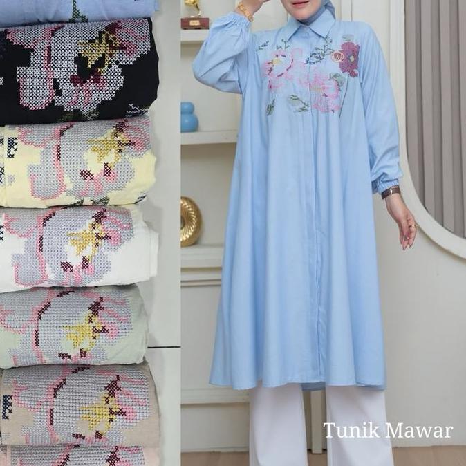 Tunik Winody Long tunik Mawar bunga premium