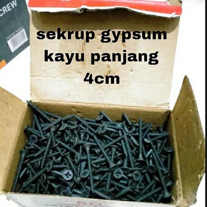 (HM) 1 DUS skrup gypsum 4cm isi 1000pcs 1 dus sekrup gipsum 6x1 1/2" sekrup hitam 6 x1 1/2" 4 cm 100