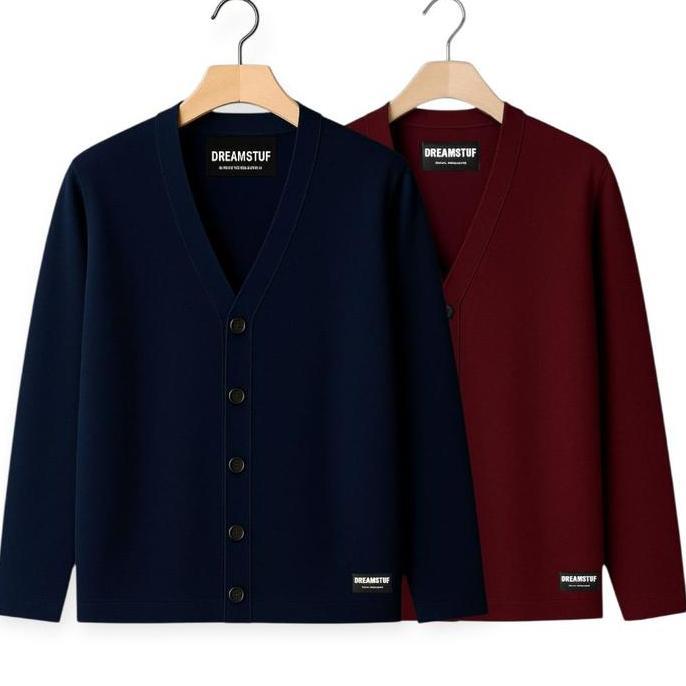 Paket 2 Pcs Sweater Cardigan Kancing v-neck Lengan Panjang PremiumJaket Laki Laki Kekinian Pakaian K