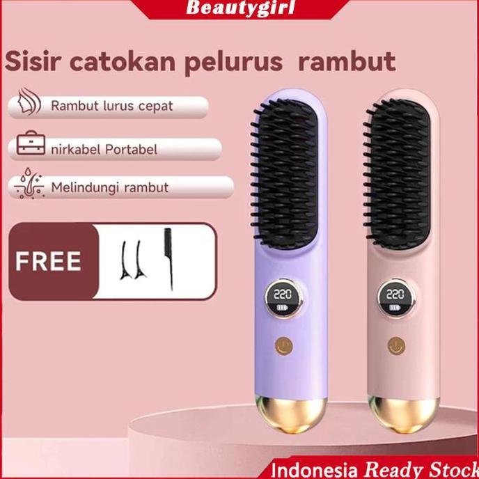 QINGACHO Hair Straightener Brush 2 IN 1/pelurus rambut/sisir catok/Sekali Sisir Langsung Halus/Catok