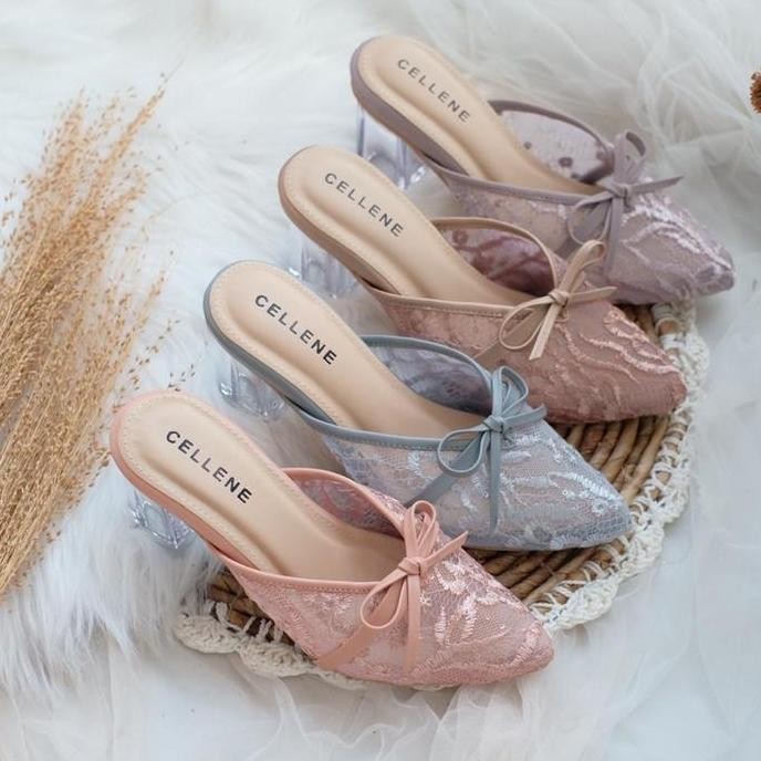 Cellene Canbera Heels 37-42 | Wedding Shoes Brukat Heels Kaca 7Cm Wanita