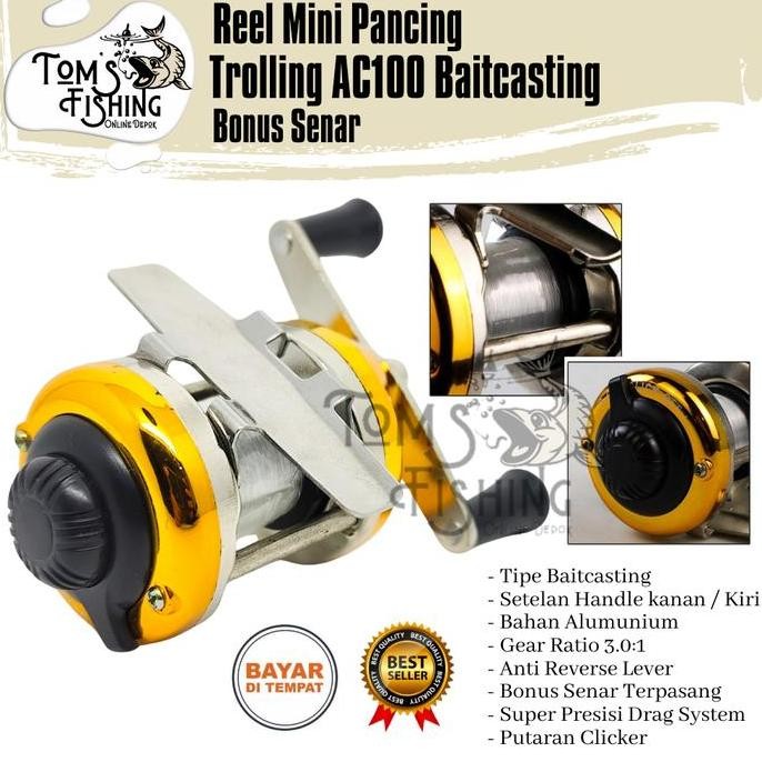 Reel Pancing BC Mini Trolling AC100 (Bonus Senar) Baitcasting Clicker Murah - Toms Fishing
