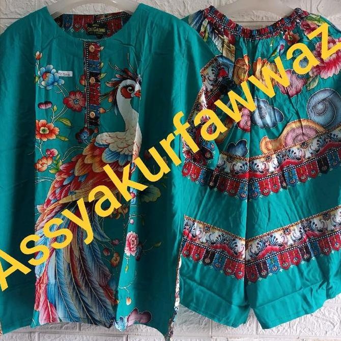 Promo Setelan Celana Kulot Batik Srigading Motif Burung Putih Cod