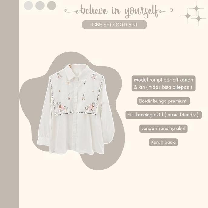 Promo One Set 3In1 Hijab Elegan | Blouse + Celana Kulot + Hijab Bella Square | Ootd Ngopi Simple - A