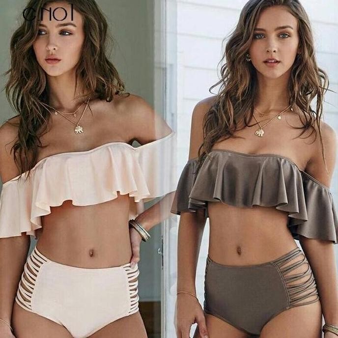 Promo 2017 Women Bikini Off Shoulder Swimsuit High Waist Cod