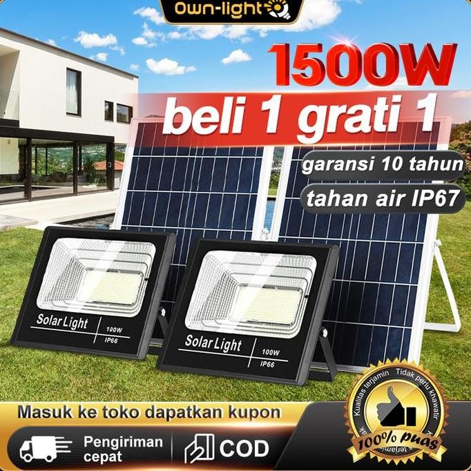CAVERLY- Lampu Sorot Solar Cell  500 Watt Lampu Led Tenaga Matahari  Lampu Panel Surya  Lampu Tembak
