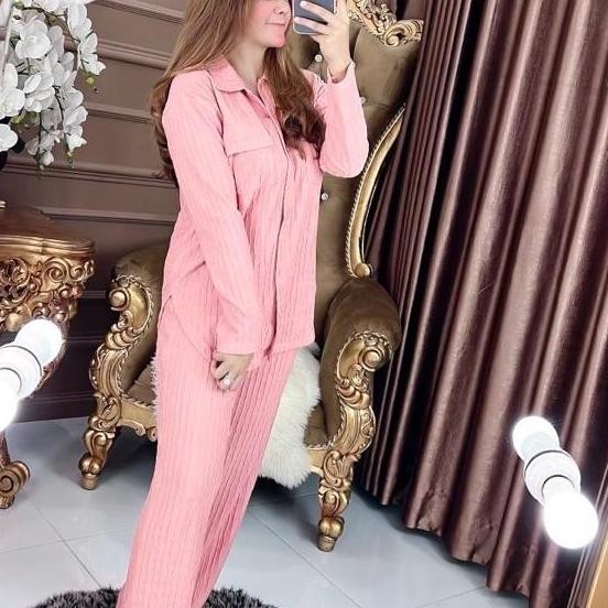 Promo Oneset/ Setelan Atasan  Kemeja Celana Cleo Series Polos Panjang (Rgb) Wanita Cod