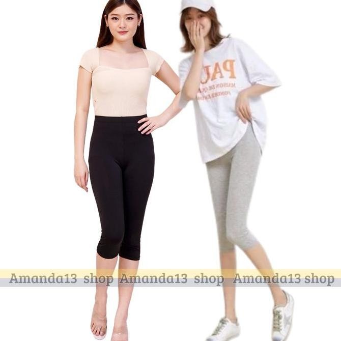 Promo Celana Legging Kaos 3/4 Polos Fit To Tebal Premium Sport Lembut Melar Panjang Stretch Hitam Pe