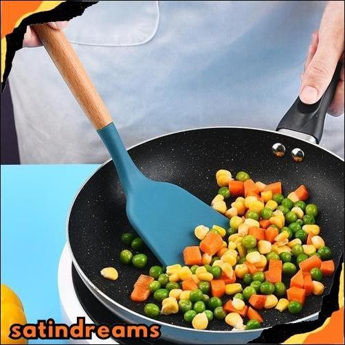 HotSale Spatula Silikon Utensil Gagang Kayu Tahan Panas Sutil Silikon Tahan Panas