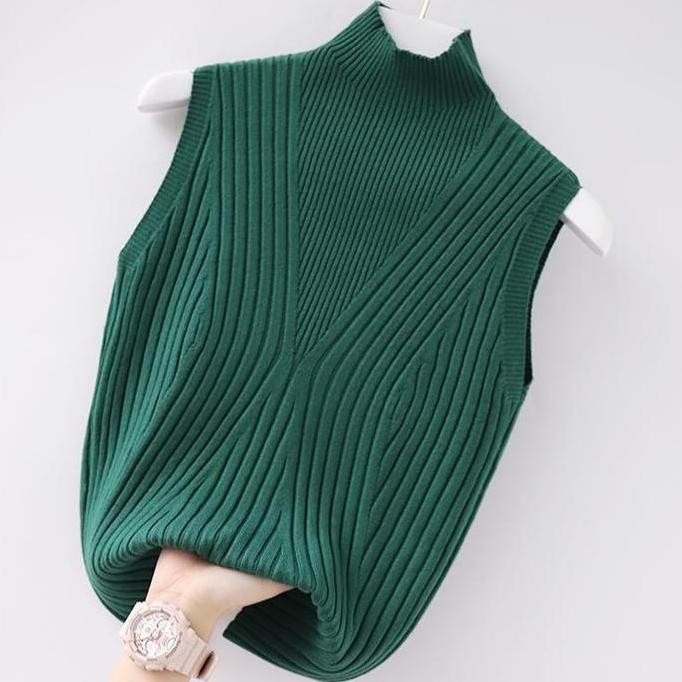 DF273>> Inner Rajut Wanita Baju Dalaman Premium | Manset Knit Tanpa Lengan Model Garis Elegant (QBD)